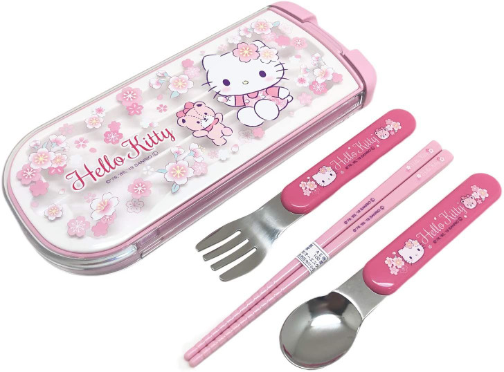 OSK Spoon, Fork, Chopsticks Trio Set Hello Kitty Cherry Blossoms