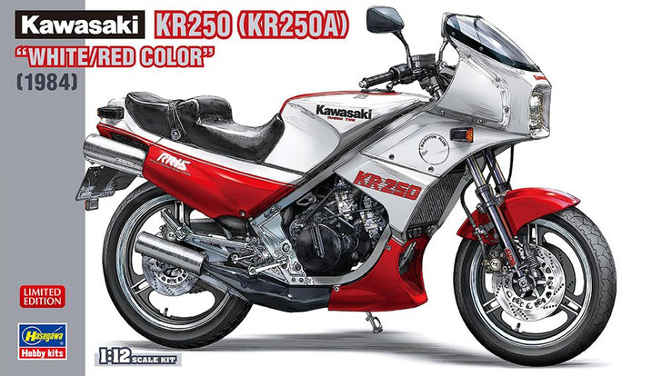 Kawasaki KR 250 1/12スケールモデル 1/12 Kawasaki KR250 (KR250A) White/Red Color Plastic Model