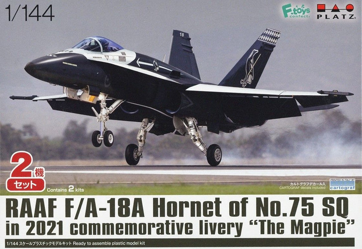Platz 1/144 RAAF F/A-18A Hornet Black Magpie Australian Air Force 100th Anniversary Paint Design (2Planes Set) Plastic Model