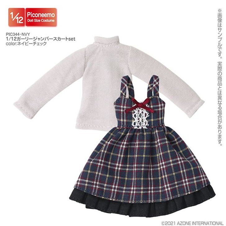 Azone PIC344-NVY 1/12 Picco Neemo Girly Jumper Skirt Set (Navy Checker)