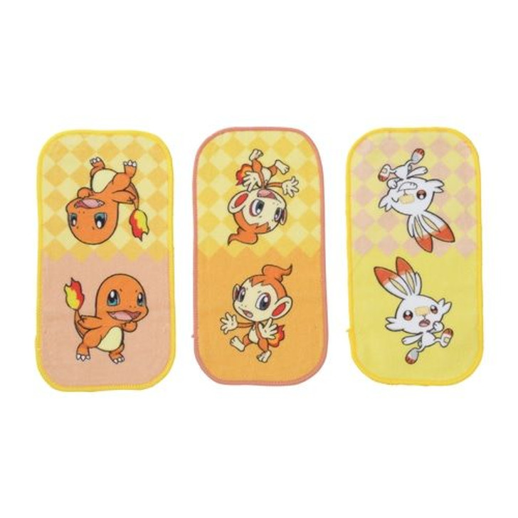 Pokemon Center Original Pocket Towel Set of 3 Pieces Playroom Charmander & Chimchar & Scorbunny