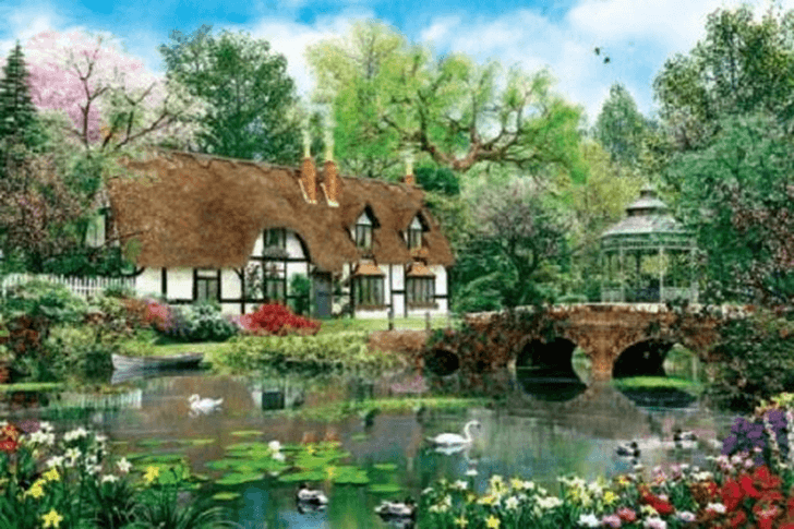 APPLEOne Jigsaw Puzzle 1000-759 Dominic Davison Swan Pond Garden (1000 Pieces)