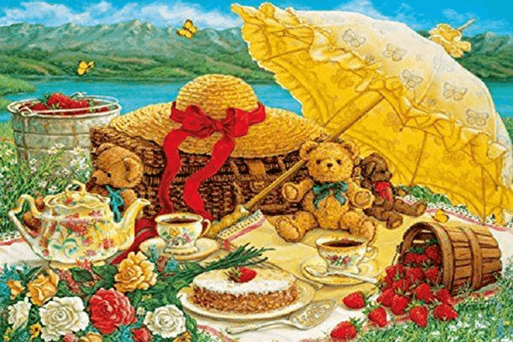 APPLEOne Jigsaw Puzzle 1000-785 Yellow Parasol and a Teddy Bear (1000 Pieces)