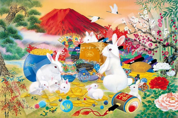 Epoch 15-600 Jigsaw Puzzle Japanese Painting Good Luck Happiness Rabbits (1500 S-Pieces)