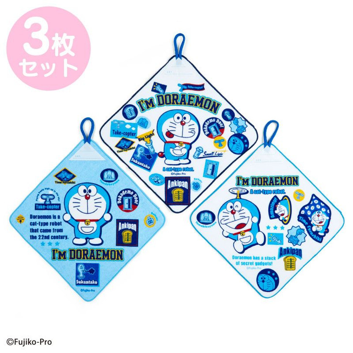 Sanrio Hand Towels with Loops (Set of 3) Doraemon