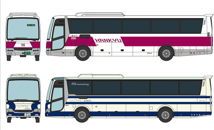 Tomytec Bus Collection Hankyu Bus/Shikoku Kotsu (Osaka - Awa-Ikeda Line) Reproduction Color 2 Bus Set (N scale)
