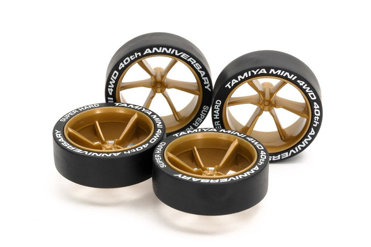 Tamiya 95639 Mini 4WD 40th Anniv. Super Hard Large Diameter Low Height Tire & 6 Spoke Wheel