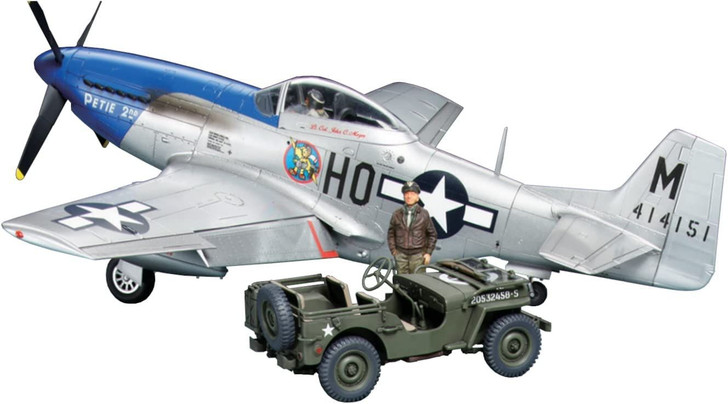 Tamiya 25205 1/48 North American P-51D Mustang & 1/4t 4x4 Light Vehicle Set Plastic Model