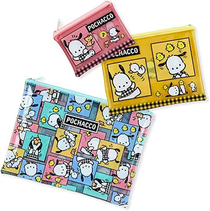 Sanrio Vinyl Flat Pouch Set of 3 Pochacco (Checkered Pattern)