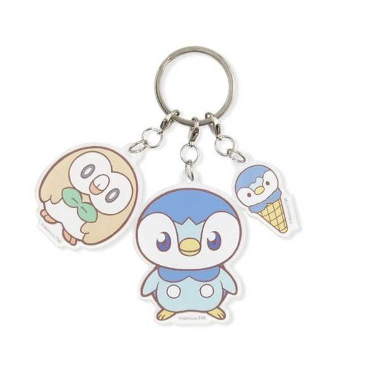 Pokemon Center Original Triple Acrylic Key Chain PokePeace Piplup & Rowlet