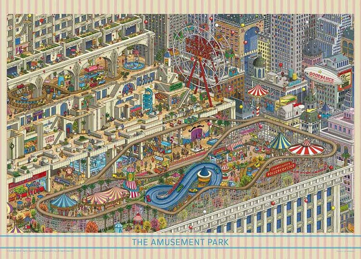 Yanoman 05-1074 Jigsaw Puzzle Hiro Kamigaki Illustration Amusement Park on The Building (500 Pieces)