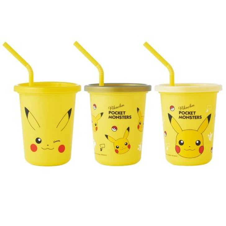 Pokemon Center Original Tumbler with Straw Set of 3 Pikachu Face 23