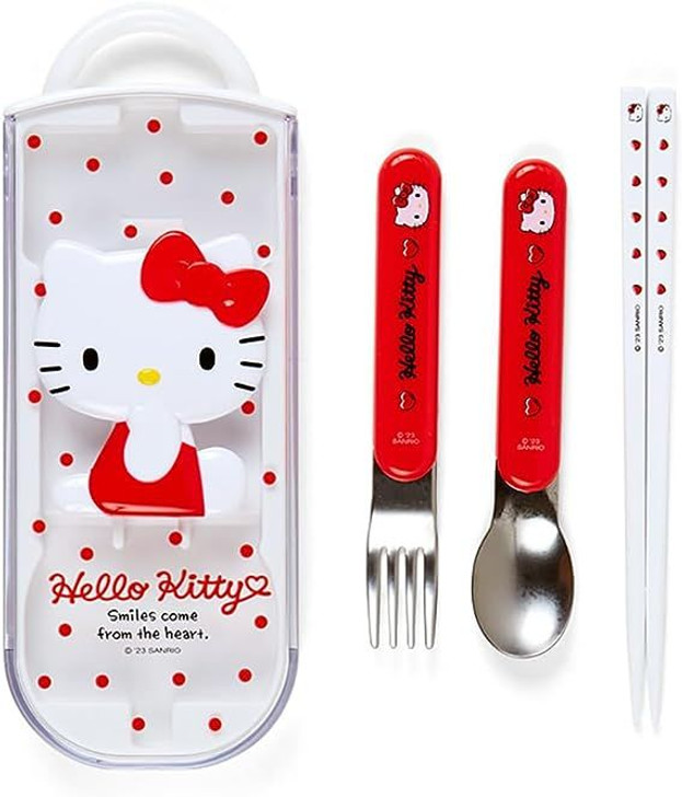 Fork Spoon Chopsticks Tableware Set with Three-dimensional Hello Kitty Case