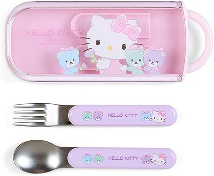 Sanrio Spoon & Fork Portable Travel Case Set - Hello Kitty