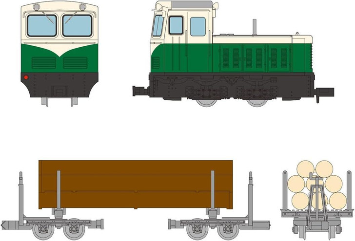 Tomytec Narrow Gauge 80 Nekoyama Forest Railway Type S4 Diesel Locomotive (Two-tone Color) + Log Hauling Car 2 Cars Set C