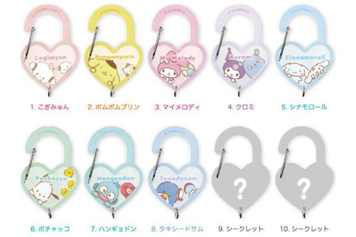 T's Factory Sanrio Characters Acrylic Clear Heart-shaped Carabiner - 10Pcs Complete Box
