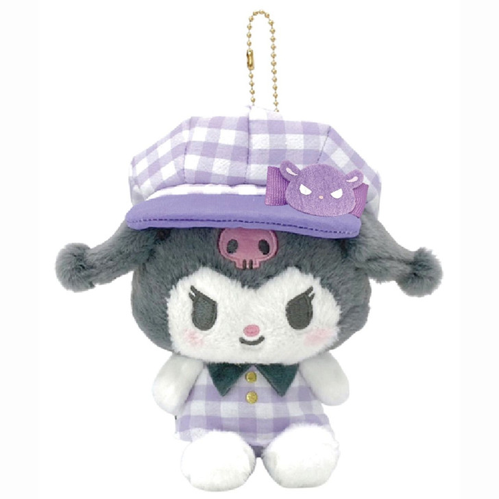 Nakajima Sanrio Plush Mascot Kuromi in a newsboy cap