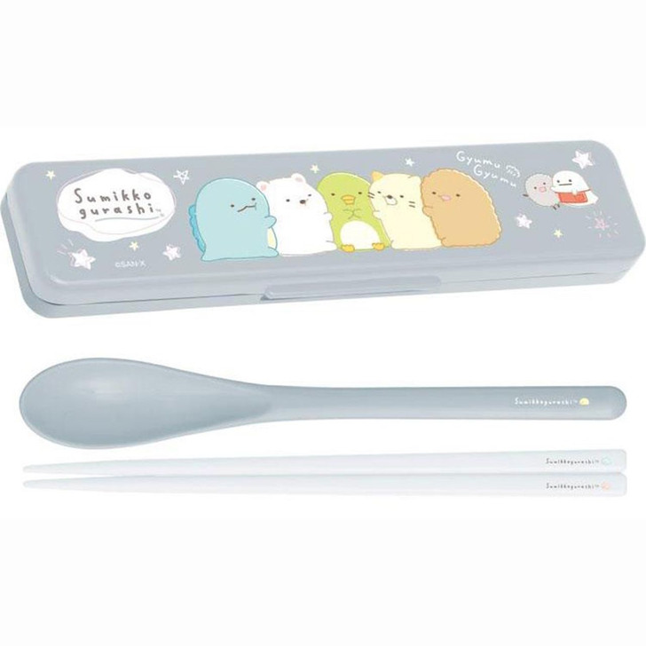 San-x Sumikko Gurashi Chopsticks and Spoon Cutlery Set (Gyumu Gyumu Squeeze)