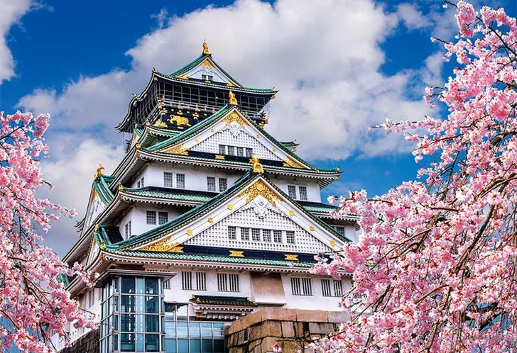 Yanoman 01-2091 Jigsaw Puzzle Spring Sky and Osaka Castle (Osaka) (108 Pieces)