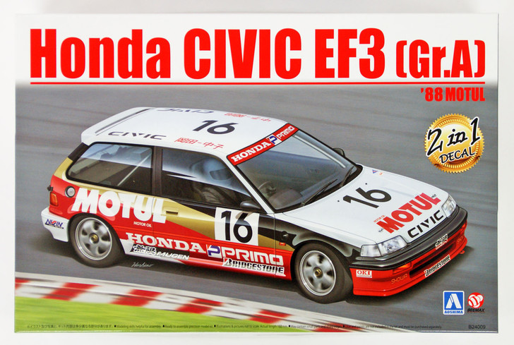Aoshima 98301 Honda Civic EF3 Gr.A '88 Motul 1/24 Scale Kit (4905083098301)