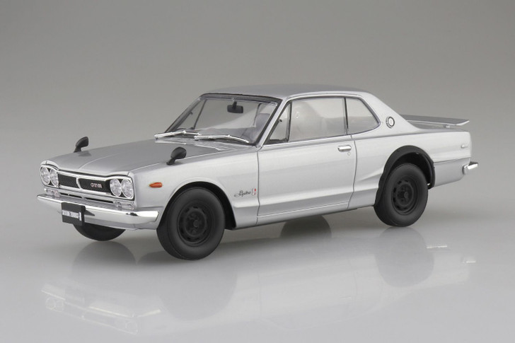 Aoshima RakuPla Snap Car 1/24 KPGC10 Skyline HT 2000GT-R 1970 Silver Plastic Model