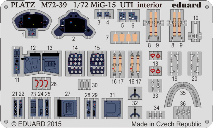 Platz 1/72 MiG-15 UTI (MiG-15 two-seater) Etched Parts for Interior
