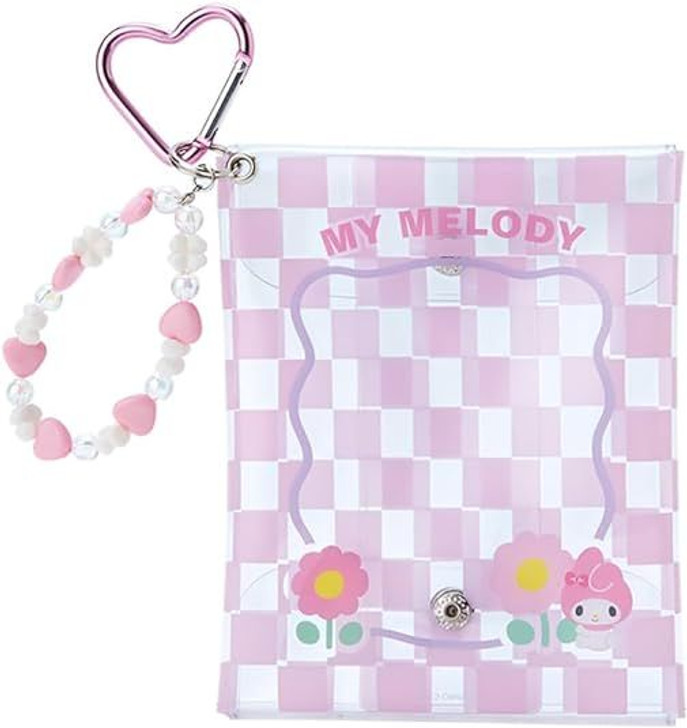 Sanrio Checkered Clear Flat Pouch with Charm - My Melody