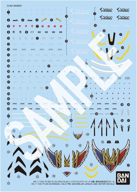  Bandai Macross Decal for HG 1/100 YF-29 Durandal Valkyrie (Maximilian Genus Custom) Full Set Pack 