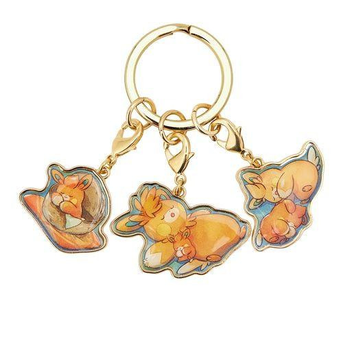 Pokemon Center Original Three Consecutive Metal Keyholders PAMO NO MURE Sleeping