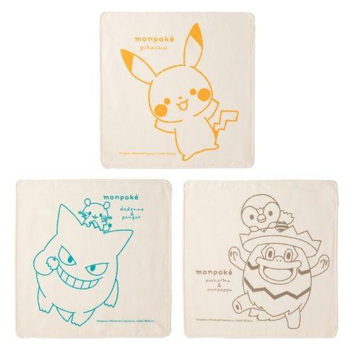 Pokemon Center Original Pokemon Center Monpoke Organic Japan Made Gauze Handkerchief 3P (Large Pattern)