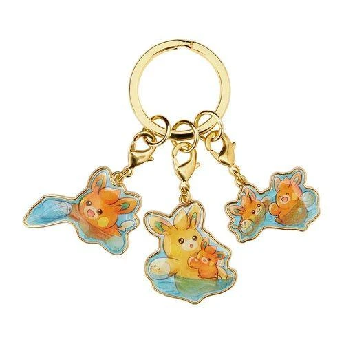 Pokemon Center Original Triple Metal Keychain PAMO NO MURE Swimming