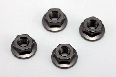  Yokomo ZC-N4FBKA Flanged Nut (Black 4 Pieces) 4mm / Aluminum Serration 