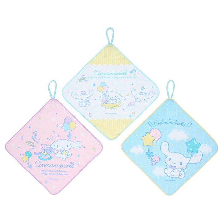  Sanrio Cinnamoroll Loop-Attached Towel 3-Piece Set with for Kids. 