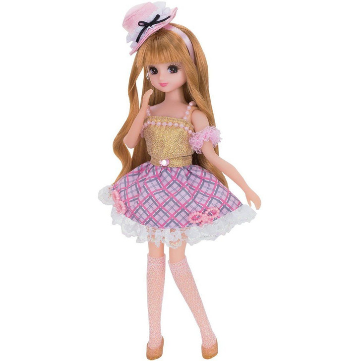 Takara Tomy Licca Doll Dress Set Girls Check Gold  doll not included  (806806)