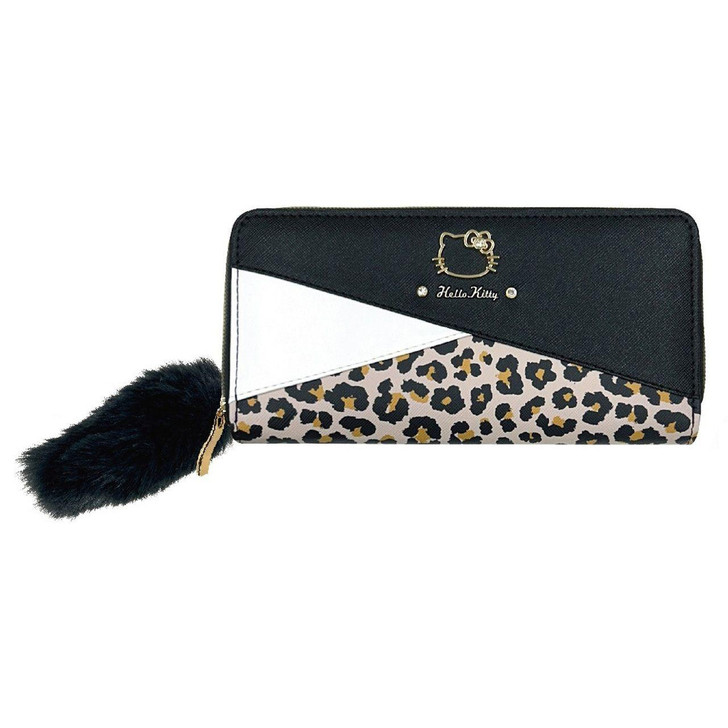  Sun Art Hello Kitty Leopard Pattern Three-Fold Leather Wallet Black 
