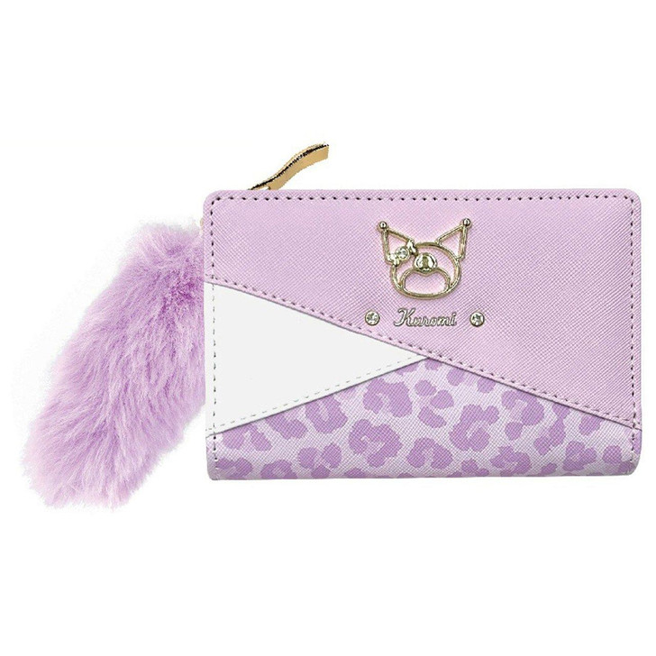  Sun Art Kuromi Leopard Pattern Three-Fold Leather Wallet Purple 
