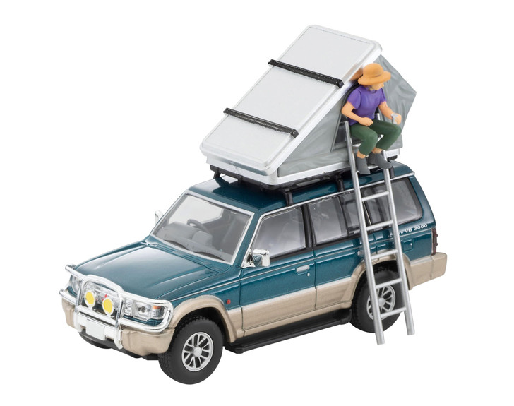 Takara Tomy Tomica Limited Vintage Neo LV-N206c Mitsubishi Pajero Mid Roof Wide VR Option Parts Vehicle (Green/Beige) 1991 Model with Tent