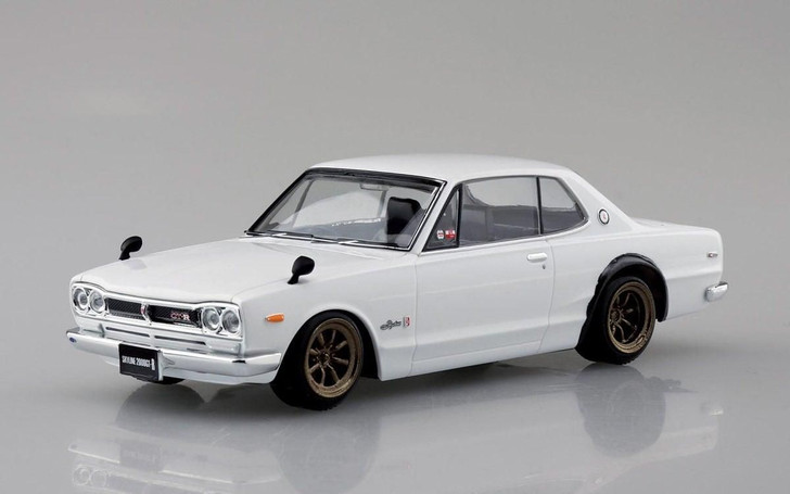 Aoshima RakuPla Snap Car Nissan C10 Skyline 2000GT-R Custom Wheels White Plastic Model