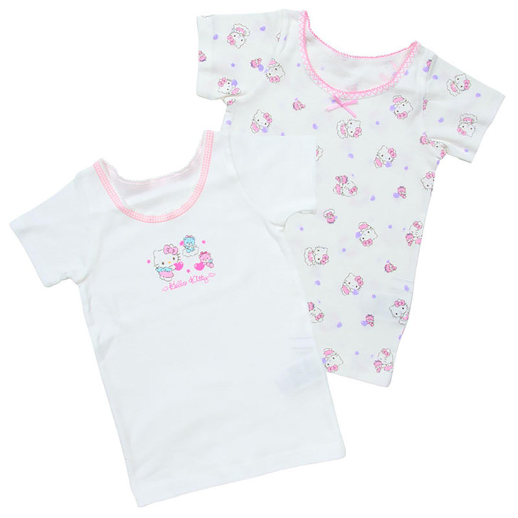 Sanrio Hello Kitty Kids Short-Sleeve Undershirt 2-Piece Set Includes Name Tag Inside