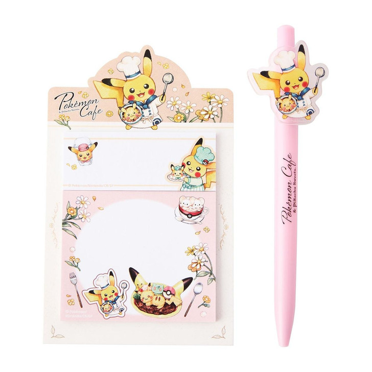  Pokemon Center Original Sticky Notes & Ballpoint Pen Set Pokemon Cafe & Pikachu Sweets 