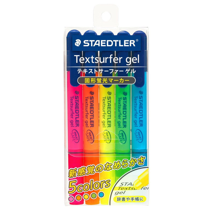 Staedtler Textsurfer Gel Solid Highlighter 264-S 5 Color Set PB5 Yellow Pink Orange Blue Green