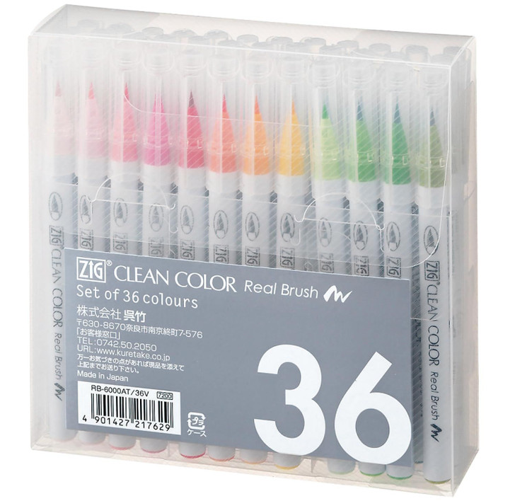 Kuretake Color Brush Pen Zig Clean Color Real Brush 36 Colors RB-6000AT/36V