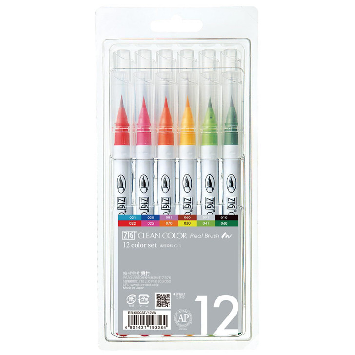 Kuretake Color Pen Brush Pen ZIG Clean Color Real Brush 12 Colors RB-6000AT/12VA