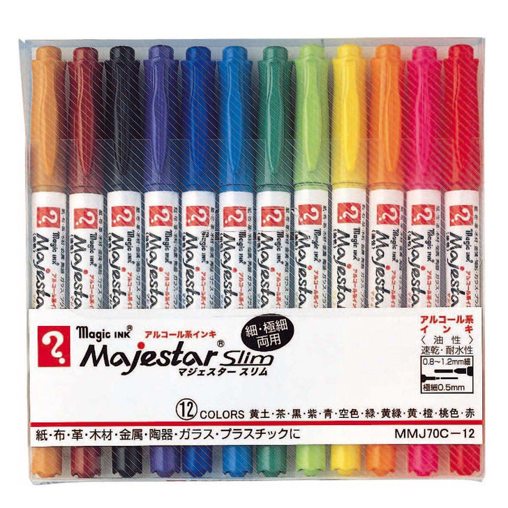Teranishi Chemical Magic Ink Oil Based Marker Majesta Slim 12 Colors MMJ70C-12