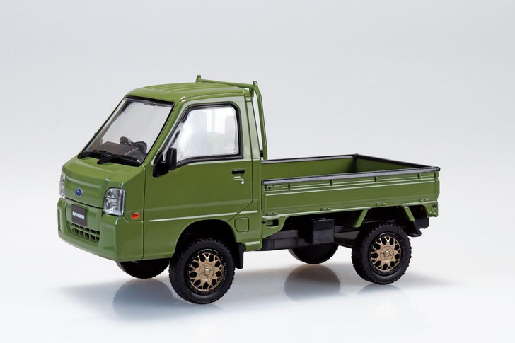  Aoshima RakuPla Snap Kit Subaru Sambar Truck Custom Wheels Olive Green Plastic Model 