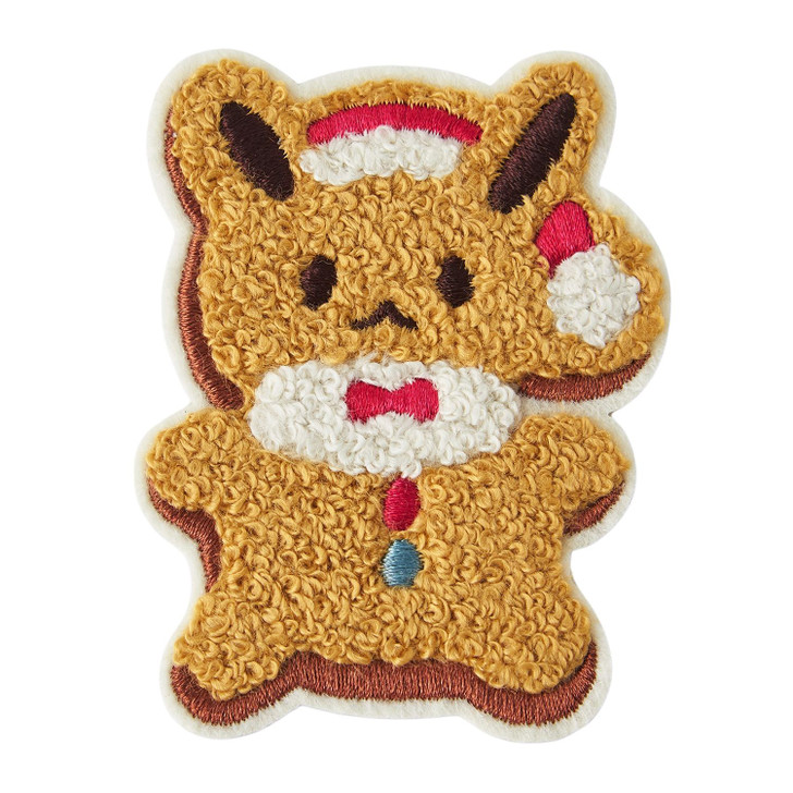 Pokemon Center Original Fluffy Embroidered Sticker Pokemon Holiday Blessings Eevee Style Cookie