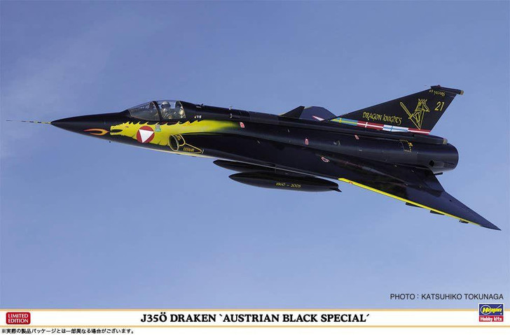  Hasegawa 1/48 J35O Draken Austrian Black Special Plastic Model 
