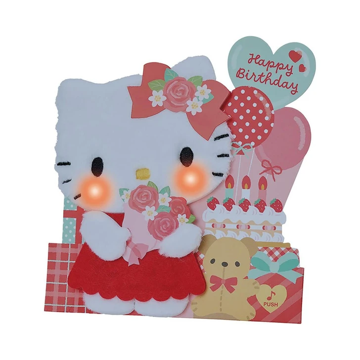  Sanrio Hello Kitty Birthday Celebration Light And Voice Fluffy Message Card 652547 