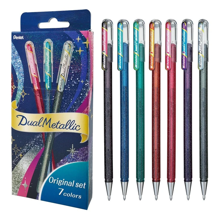  Pentel Hybrid Dual Metallic Gel Pen - 1.0 mm - Original - 7 Color Set 
