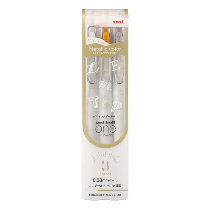  Uni-ball One Gel Pen - 0.38 mm - 3 White & Metallic Color Set 